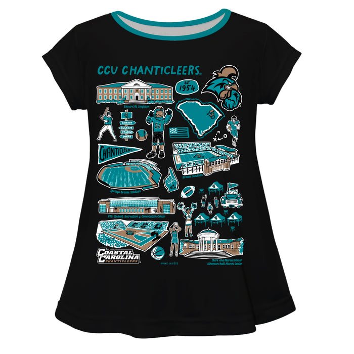 Coastal Carolina Chanticleers CCU Hand Sketched Vive La Fete Impressions Artwork Black Short Sleeve Top