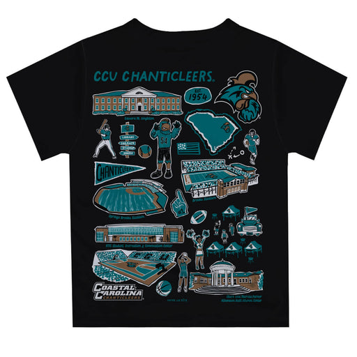 Coastal Carolina Chanticleers CCU Hand Sketched Vive La Fete Impressions Artwork Boys Black Short Sleeve Tee Shirt - Vive La Fête - Online Apparel Store