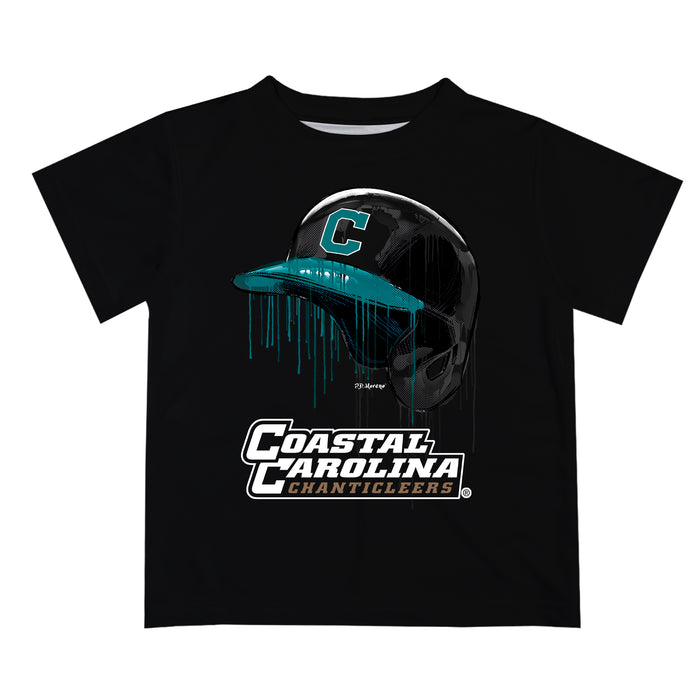 Coastal Carolina Chanticleers CCU Original Dripping Baseball Helmet Black T-Shirt by Vive La Fete