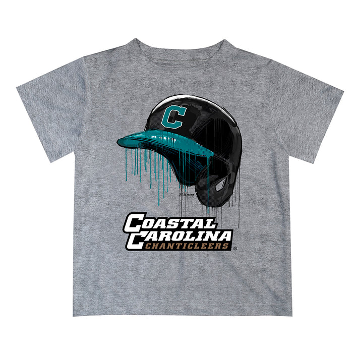 Coastal Carolina Chanticleers CCU Original Dripping Baseball Helmet Heather Gray T-Shirt by Vive La Fete