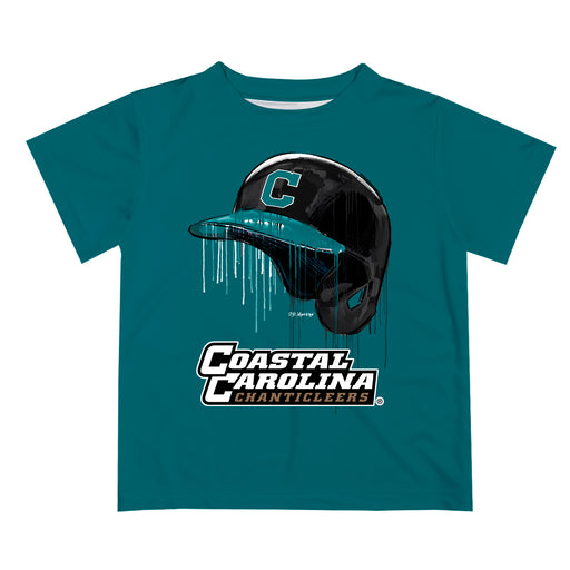 Coastal Carolina Chanticleers CCU Original Dripping Baseball Helmet Teal T-Shirt by Vive La Fete