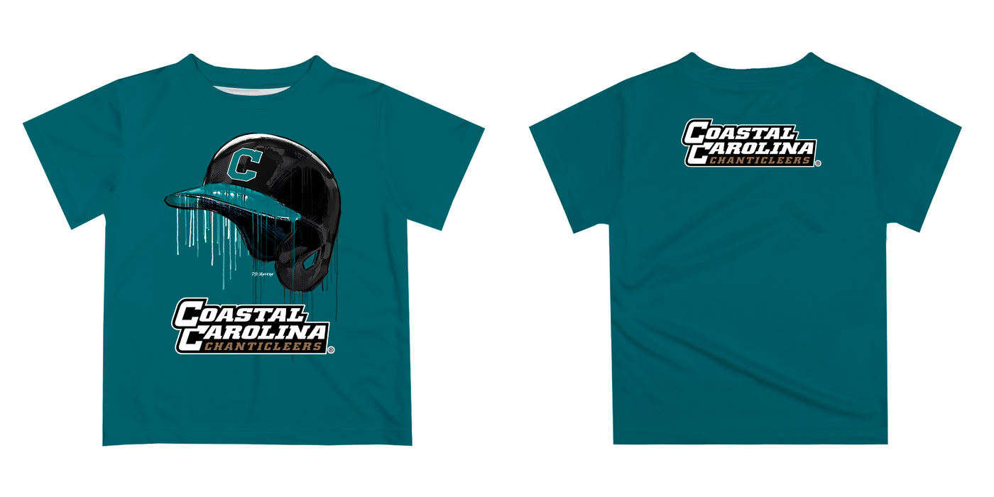 Coastal Carolina Chanticleers CCU Original Dripping Baseball Helmet Teal T-Shirt by Vive La Fete - Vive La Fête - Online Apparel Store