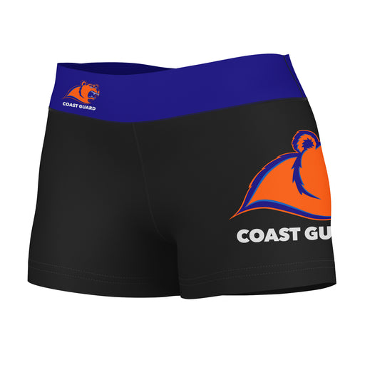 US Coast CGA Bears Vive La Fete Logo on Thigh & Waistband Black & Blue Women Yoga Booty Workout Shorts 3.75 Inseam"