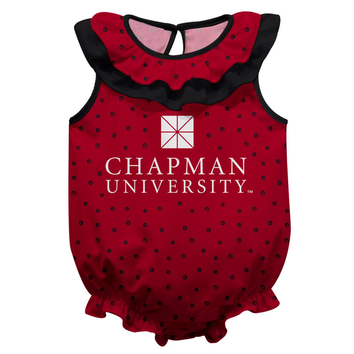 Chapman University Panthers Swirls Red Sleeveless Ruffle Onesie Logo Bodysuit