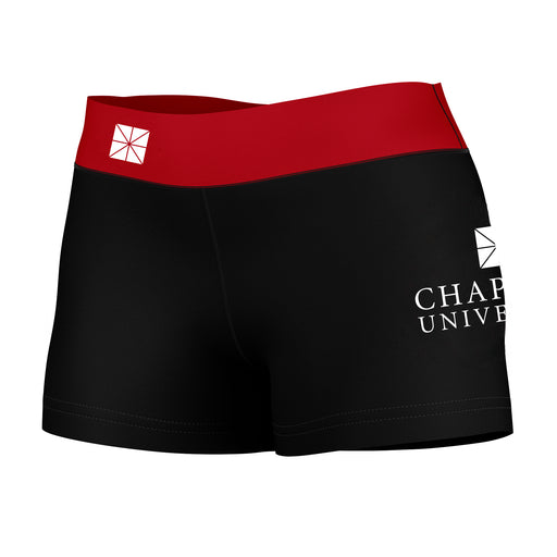 Chapman University Panthers Vive La Fete Logo on Thigh & Waistband Black Red Women Yoga Booty Workout Shorts 3.75 Inseam