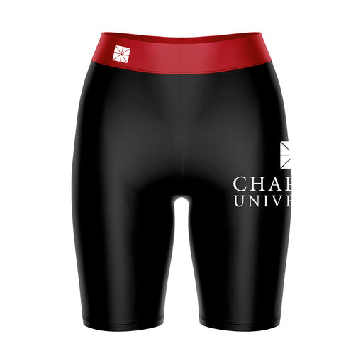 Chapman University Panthers Vive La Fete Game Day Logo on Thigh & Waistband Black and Red Women Bike Short 9 Inseam