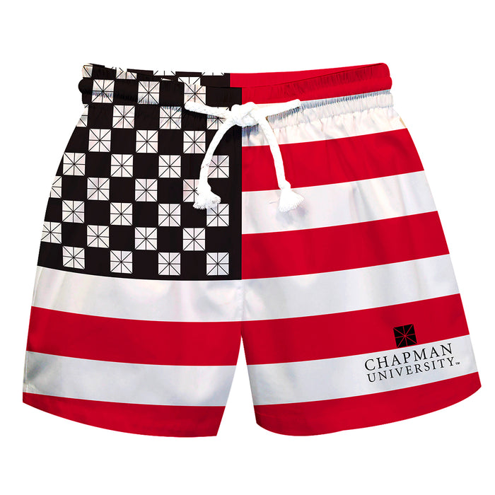 Chapman Panthers CU Vive La Fete Game Day Red White Black Flag Swimtrunks V1