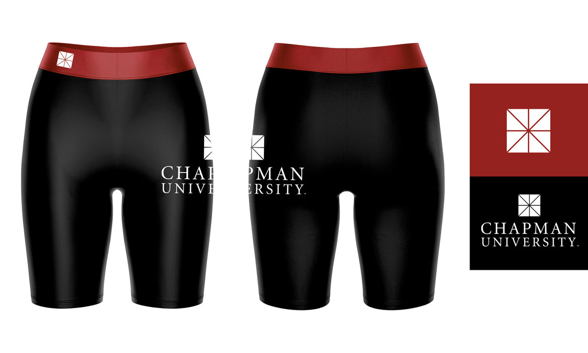 Chapman University Panthers Vive La Fete Game Day Logo on Thigh & Waistband Black and Red Women Bike Short 9 Inseam - Vive La Fête - Online Apparel Store