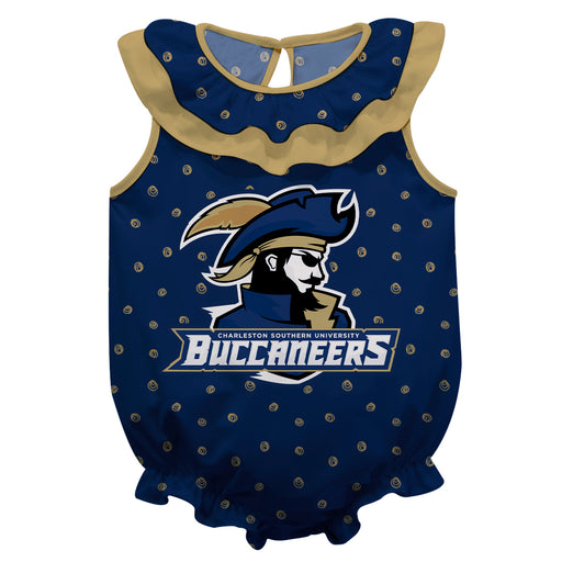 Charleston Southern Buccaneers Swirls Blue Sleeveless Ruffle Onesie Logo Bodysuit