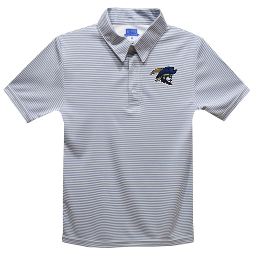 Charleston Southern Buccaneers CSU Embroidered Gray Stripes Short Sleeve Polo Box Shirt