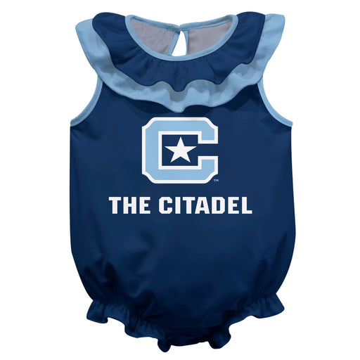 The Citadel Bulldogs Blue Sleeveless Ruffle Onesie Logo Bodysuit by Vive La Fete