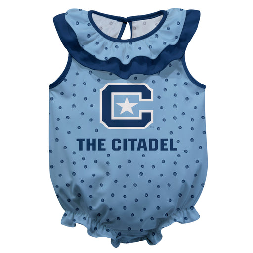 Citadel Bulldogs Swirls Light Blue Sleeveless Ruffle Onesie Logo Bodysuit