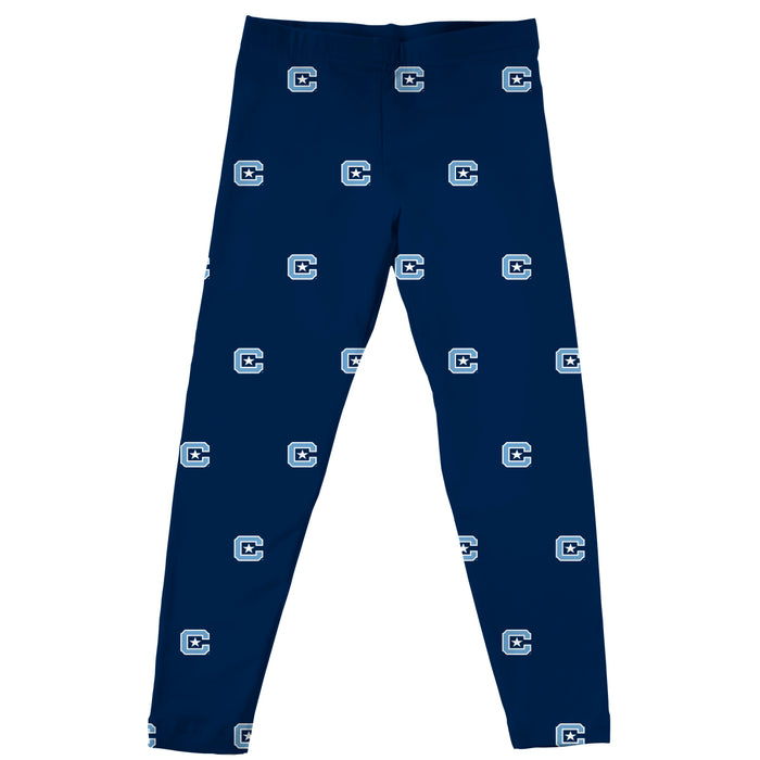 The Citadel Bulldogs Vive La Fete Girls Game Day All Over Logo Elastic Waist Classic Play Blue Leggings Tights