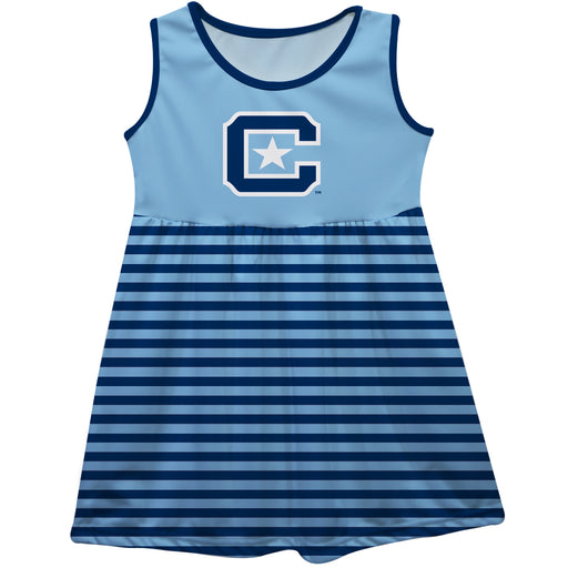 The Citadel Bulldogs Blue and Navy Sleeveless Tank Dress with Stripes on Skirt by Vive La Fete