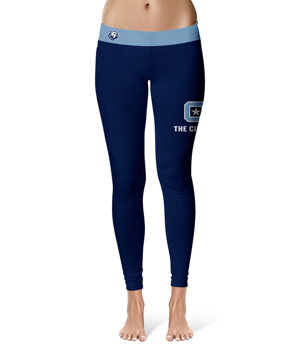 The Citadel Bulldogs Vive La Fete Game Day Collegiate Logo on Thigh Blue Women Yoga Leggings 2.5 Waist Tights