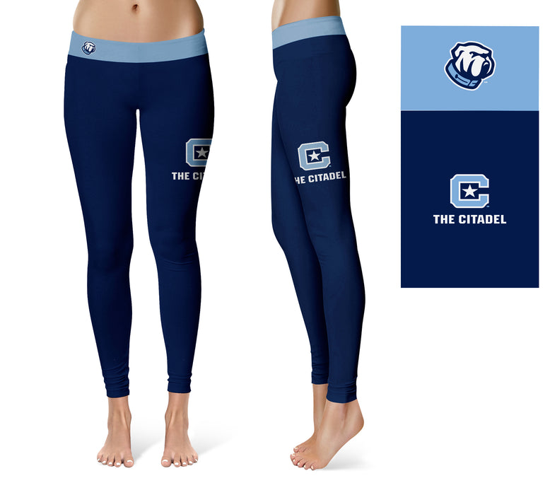 The Citadel Bulldogs Vive La Fete Game Day Collegiate Logo on Thigh Blue Women Yoga Leggings 2.5 Waist Tights - Vive La Fête - Online Apparel Store