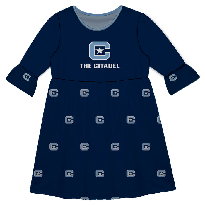 The Citadel Bulldogs Vive La Fete Girls Game Day 3/4 Sleeve Solid Blue All Over Logo on Skirt