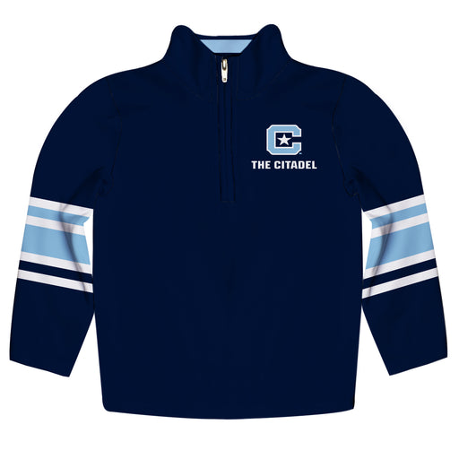 The Citadel Bulldogs Vive La Fete Game Day Blue Quarter Zip Pullover Stripes on Sleeves