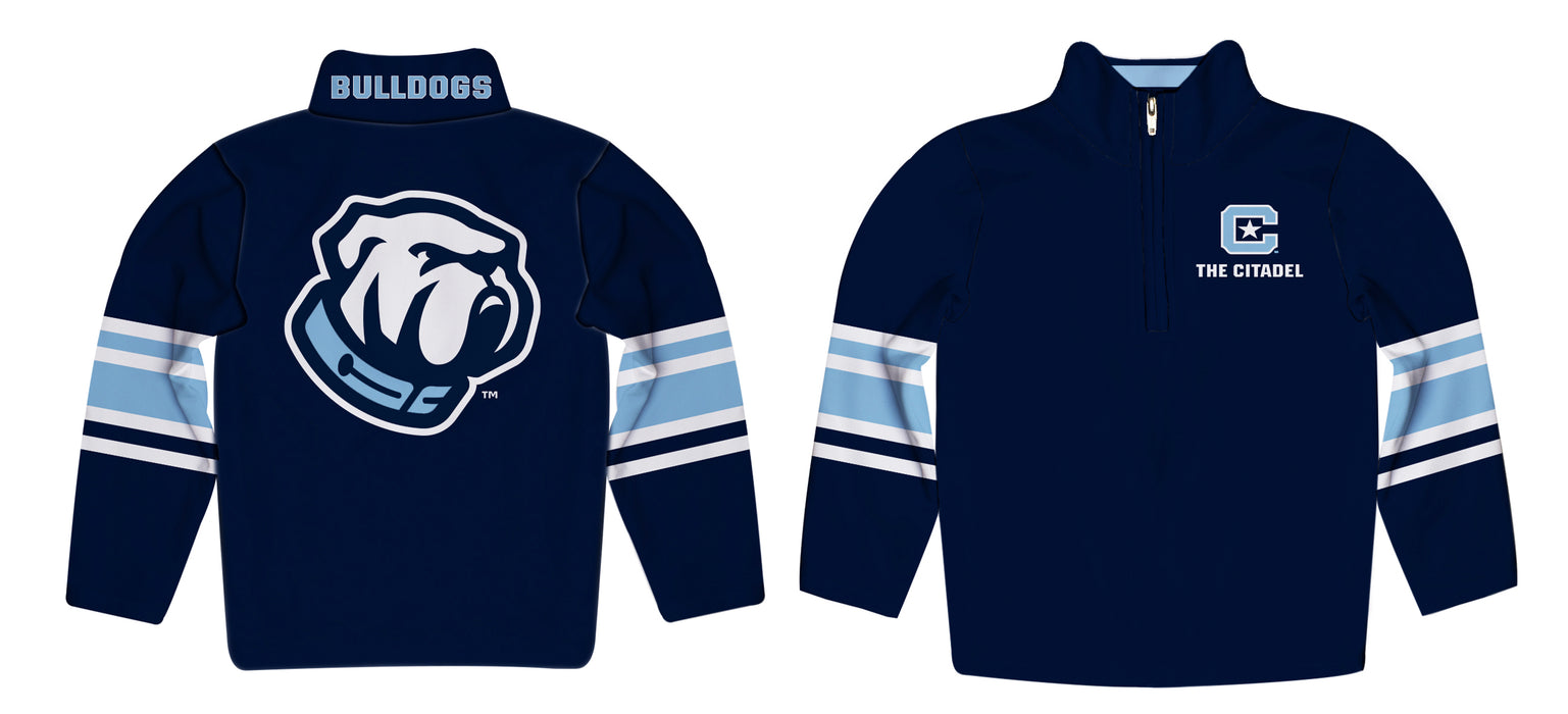 The Citadel Bulldogs Vive La Fete Game Day Blue Quarter Zip Pullover Stripes on Sleeves - Vive La Fête - Online Apparel Store