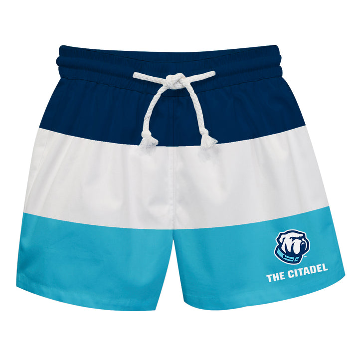 Citadel Bulldogs Vive La Fete Blue White Stripes Swimtrunks V1