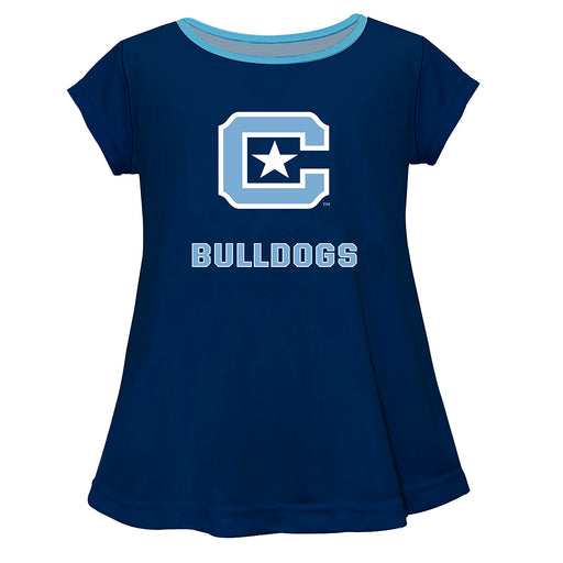 Citadel Bulldogs Vive La Fete Girls Game Day Short Sleeve Blue Top with School Logo and Name