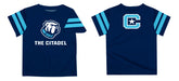 Citadel Bulldogs Vive La Fete Boys Game Day Blue Short Sleeve Tee with Stripes on Sleeves - Vive La Fête - Online Apparel Store