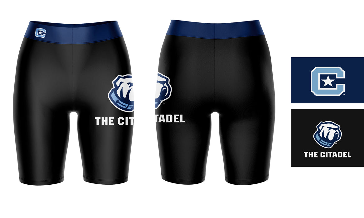 Citadel Bulldogs Vive La Fete Game Day Logo on Thigh and Waistband Black and Blue Women Bike Short 9 Inseam - Vive La Fête - Online Apparel Store