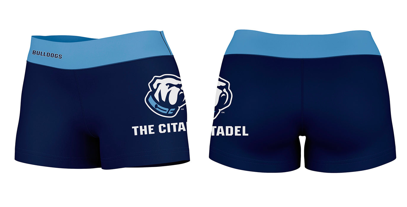 Citadel Bulldogs Vive La Fete Logo on Thigh & Waistband Blue Women Yoga Booty Workout Shorts 3.75 Inseam - Vive La Fête - Online Apparel Store