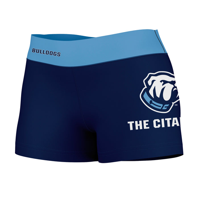 Citadel Bulldogs Vive La Fete Logo on Thigh & Waistband Blue Women Yoga Booty Workout Shorts 3.75 Inseam