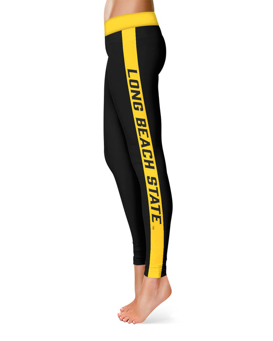 CSULB 49ers Vive La Fete Game Day Collegiate Gold Stripes Women Black Yoga Leggings 2 Waist Tights" - Vive La Fête - Online Apparel Store