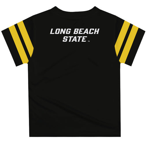 Cal State Long Beach 49ers Vive La Fete Boys Game Day Black Short Sleeve Tee with Stripes on Sleeves - Vive La Fête - Online Apparel Store