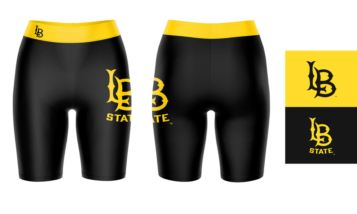 CSULB 49ers Vive La Fete Game Day Logo on Thigh and Waistband Black and Gold Women Bike Short 9 Inseam" - Vive La Fête - Online Apparel Store