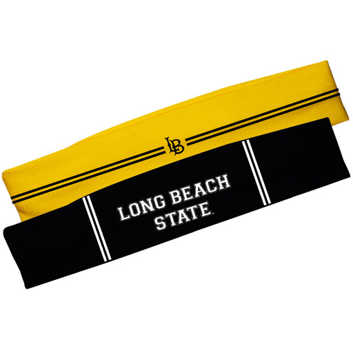 CSULB 49ers Vive La Fete Girls Women Game Day Set of 2 Stretch Headbands Headbands Logo Gold and Name Black