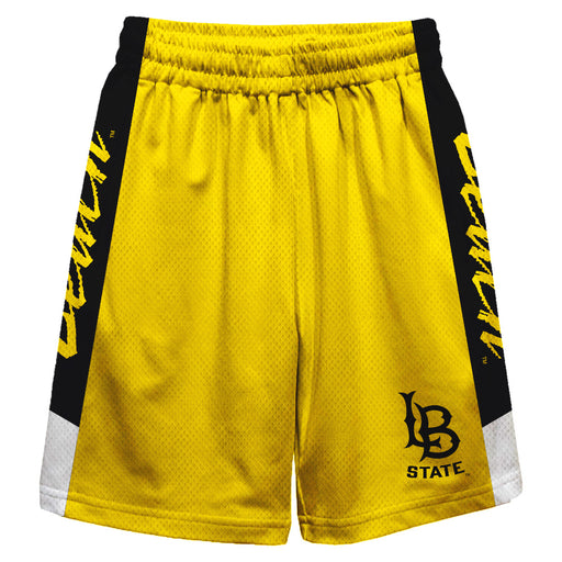 CSULB 49ers Vive La Fete Game Day Gold Stripes Boys Solid Black Athletic Mesh Short