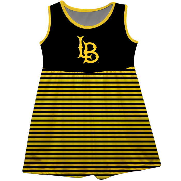 CSULB 49ers Vive La Fete Girls Game Day Sleeveless Tank Dress Solid Black Logo Stripes on Skirt