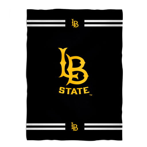 CSULB 49ers Vive La Fete Game Day Warm Lightweight Fleece Black Throw Blanket 40 X 58 Logo and Stripes