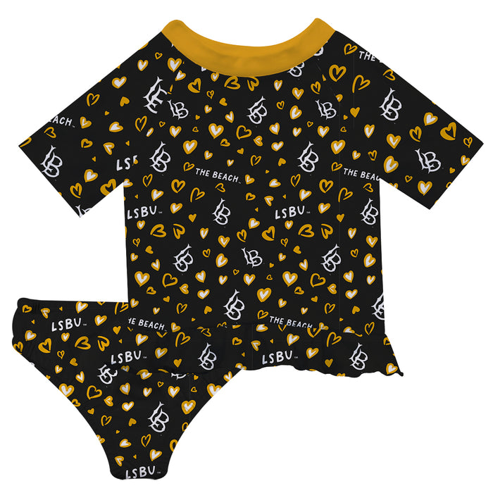 Cal State Long Beach 49ers Vive La Fete All Over Logo Black Long Sleeve Bikini Set