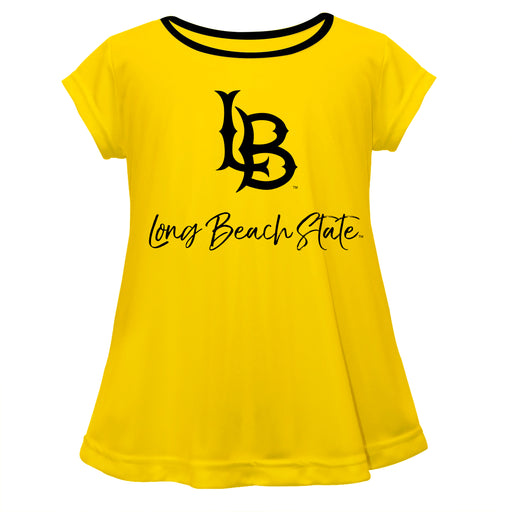 CSULB 49ers Vive La Fete Girls Game Day Short Sleeve Gold Top with School Logo and Name