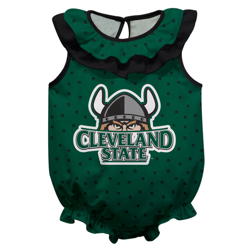 Cleveland State Vikings Swirls Green Sleeveless Ruffle Onesie Logo Bodysuit
