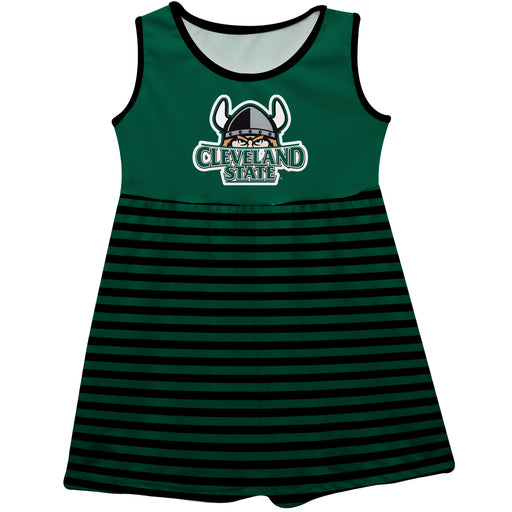 Cleveland State Vikings Vive La Fete Girls Game Day Sleeveless Tank Dress Solid Green Logo Stripes on Skirt - Vive La Fête - Online Apparel Store