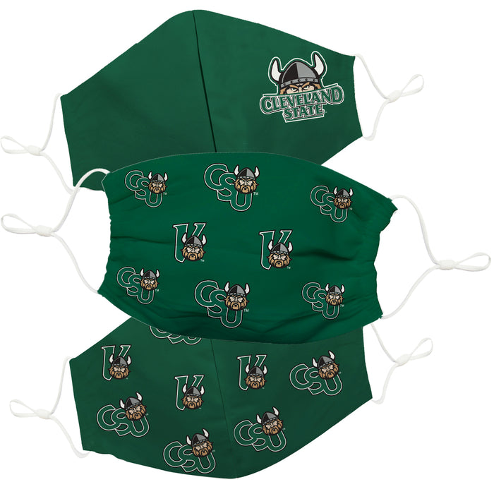 Cleveland State Vikings Face Mask Green Set of Three - Vive La Fête - Online Apparel Store