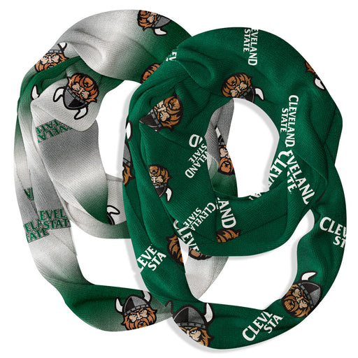 Cleveland State Vikings Vive La Fete All Over Logo Collegiate Women Set of 2 Light Weight Ultra Soft Infinity Scarfs