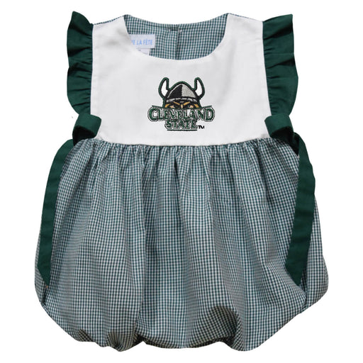 Cleveland State Vikings Embroidered Hunter Green Gingham Girls Bubble