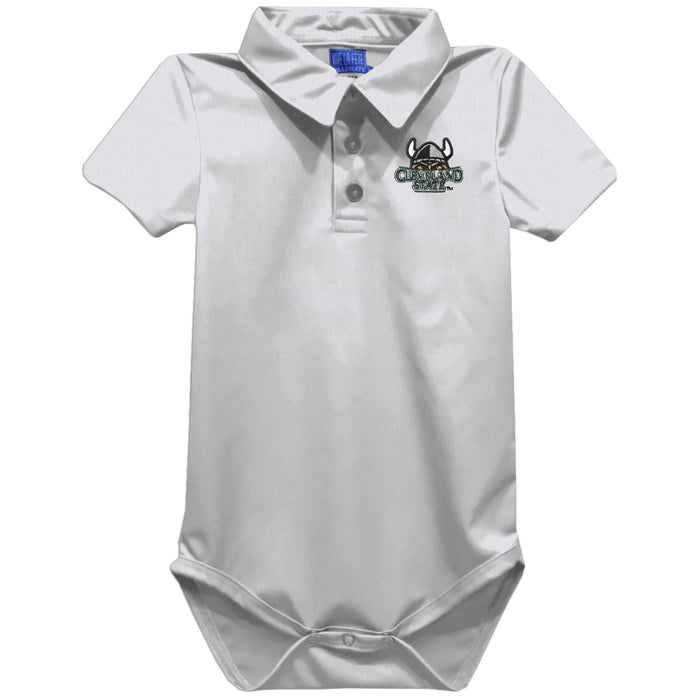 Cleveland State Vikings Embroidered White Solid Knit Polo Onesie
