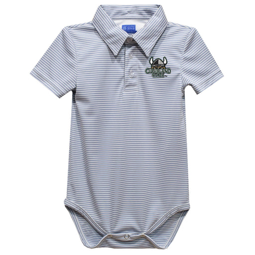 Cleveland State Vikings Embroidered Gray Stripe Knit Boys Polo Bodysuit