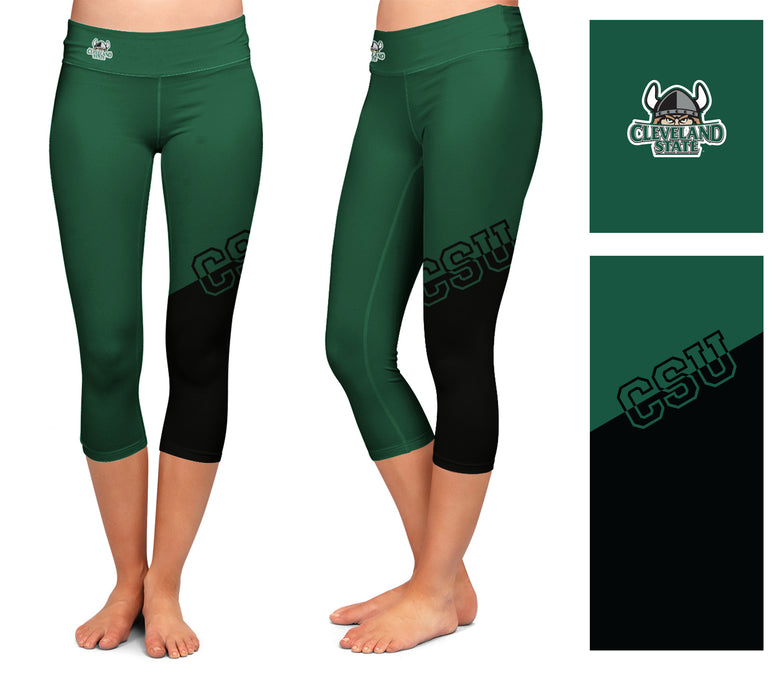 CSU Vikings Vive La Fete Game Day Collegiate Leg Color Block Women Green Black Capri Leggings - Vive La Fête - Online Apparel Store