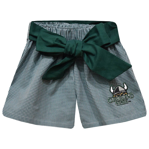 Cleveland State Vikings Embroidered Hunter Green Gingham Girls Short with Sash