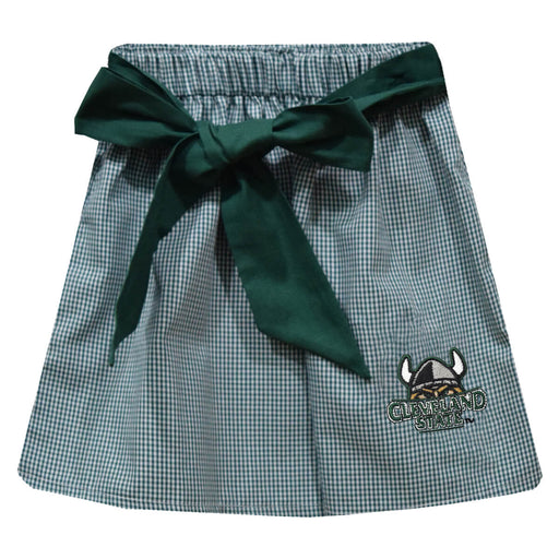 Cleveland State Vikings Embroidered Hunter Green Gingham Skirt With Sash