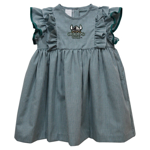 Cleveland State Vikings Embroidered Hunter Green Gingham Ruffle Dress