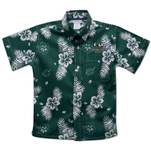 Cleveland State Vikings Hunter Green Hawaiian Short Sleeve Button Down Shirt